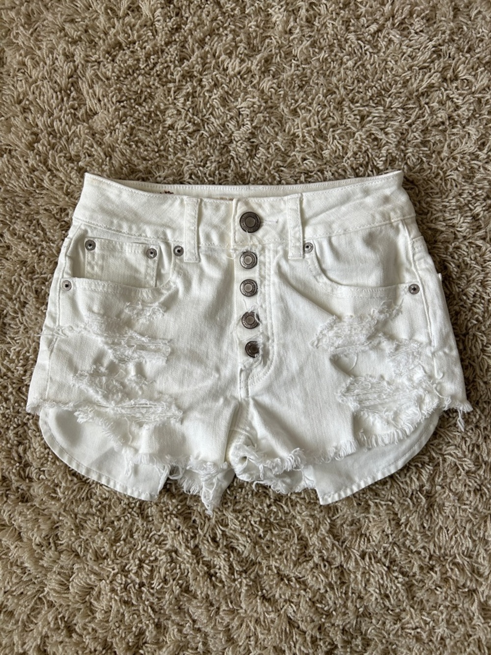 American Eagle Distressed Button Front Hi Rise Stretch Denim Shorts Size 00